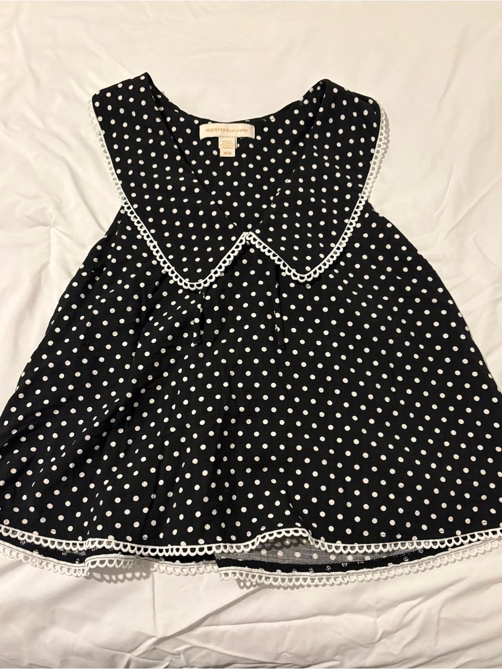 Monteau Black Polka Dot Sleeveless Tank with White Trim